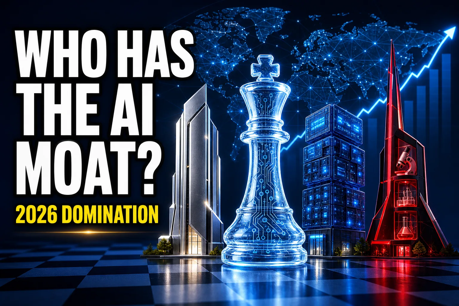 Who has the AI moat 2026 domination thumbnail with AI infrastructure and rising market chart